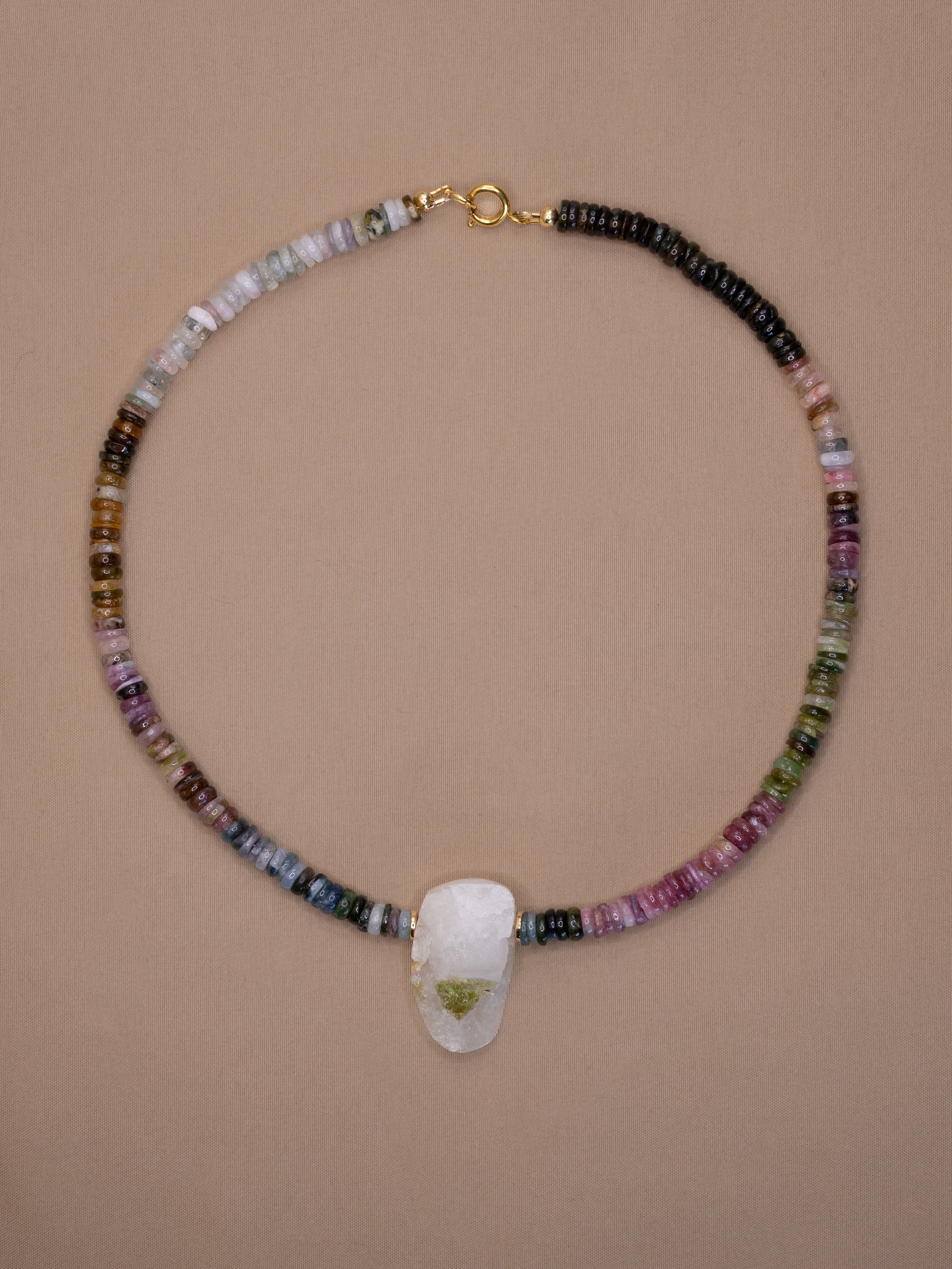 Multicolor Tourmaline + Green Tourmaline in Quartz Necklace