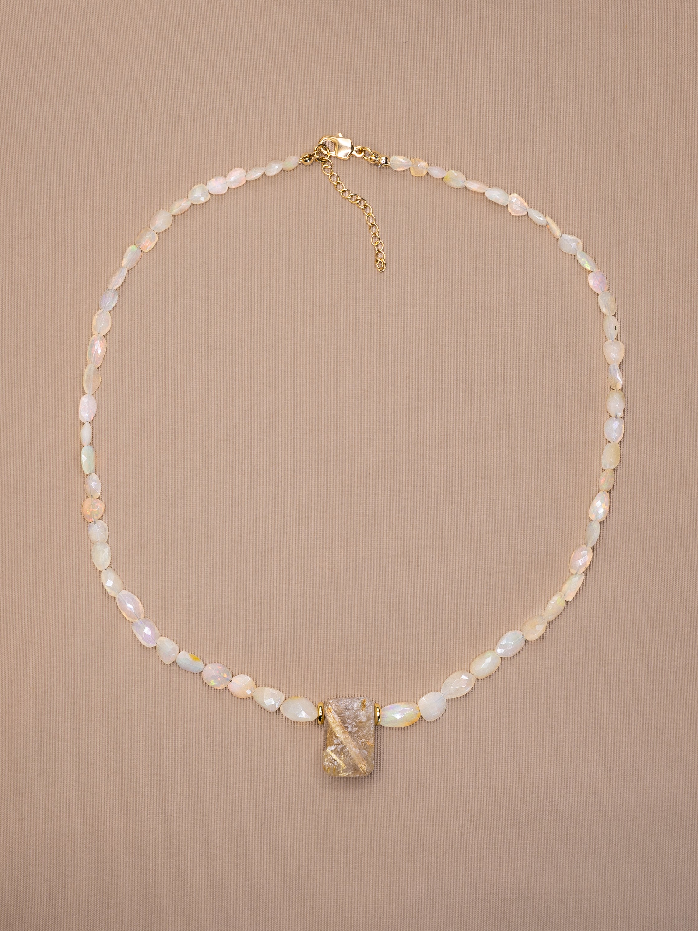 African Opal + Raw Golden Rutile Quartz Necklace