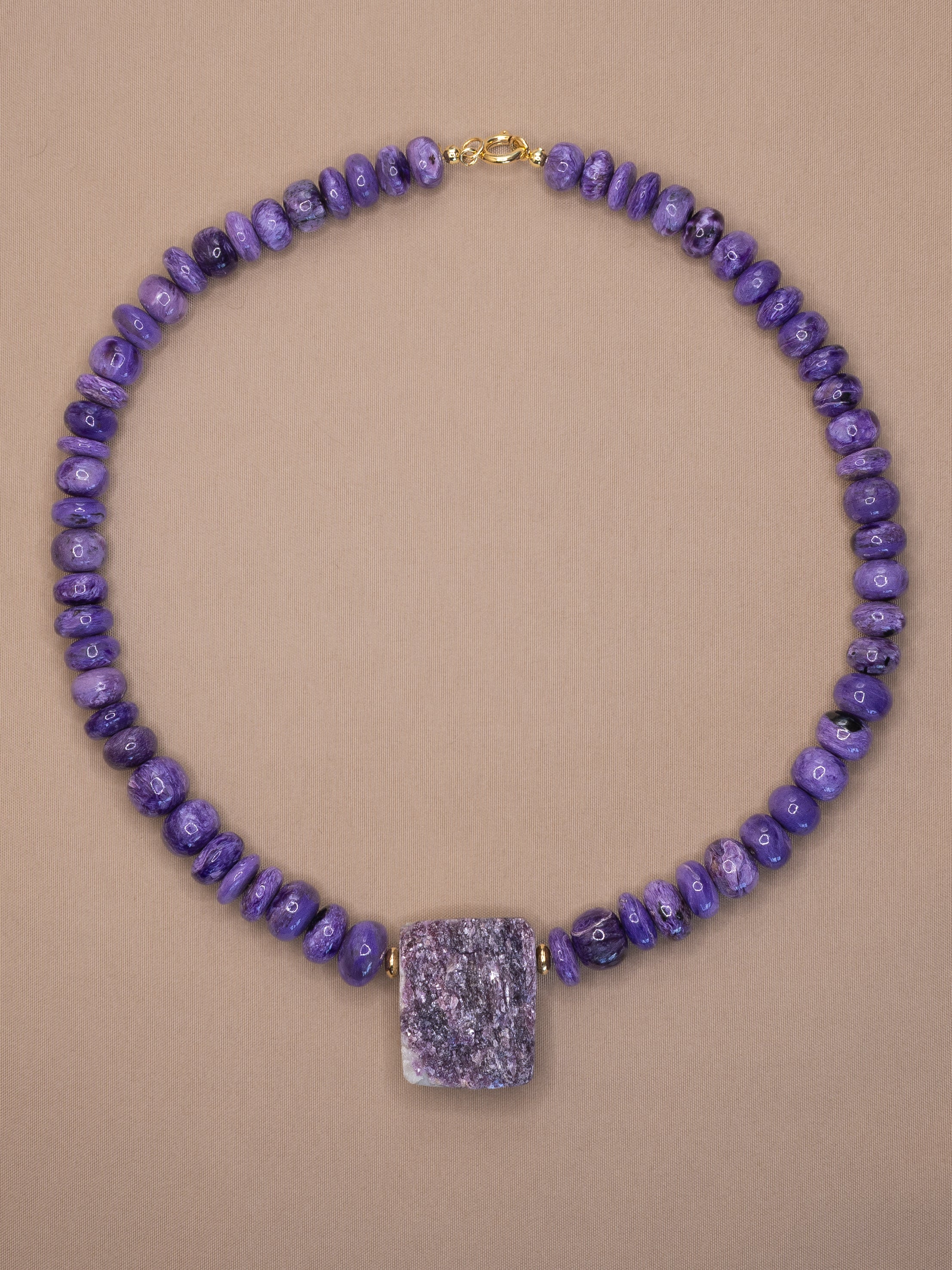 Charoite + Raw Lepidolite Necklace