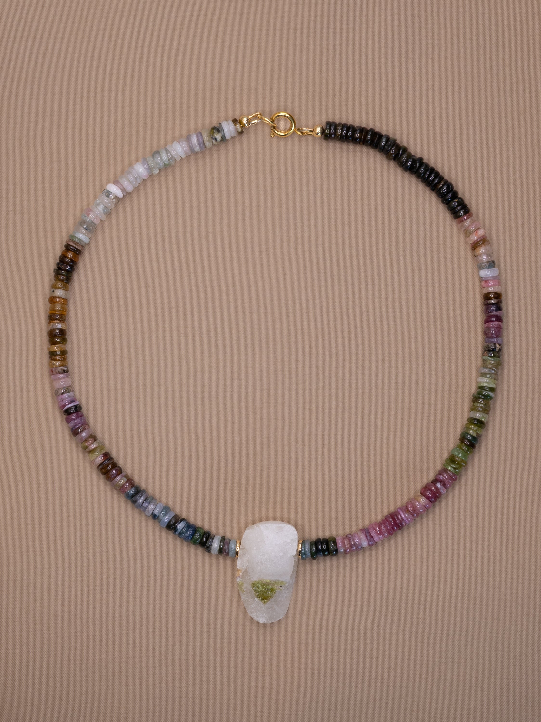 Multicolor Tourmaline + Green Tourmaline in Quartz Necklace