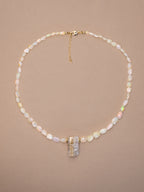 African Opal + Raw Golden Rutile Quartz Necklace