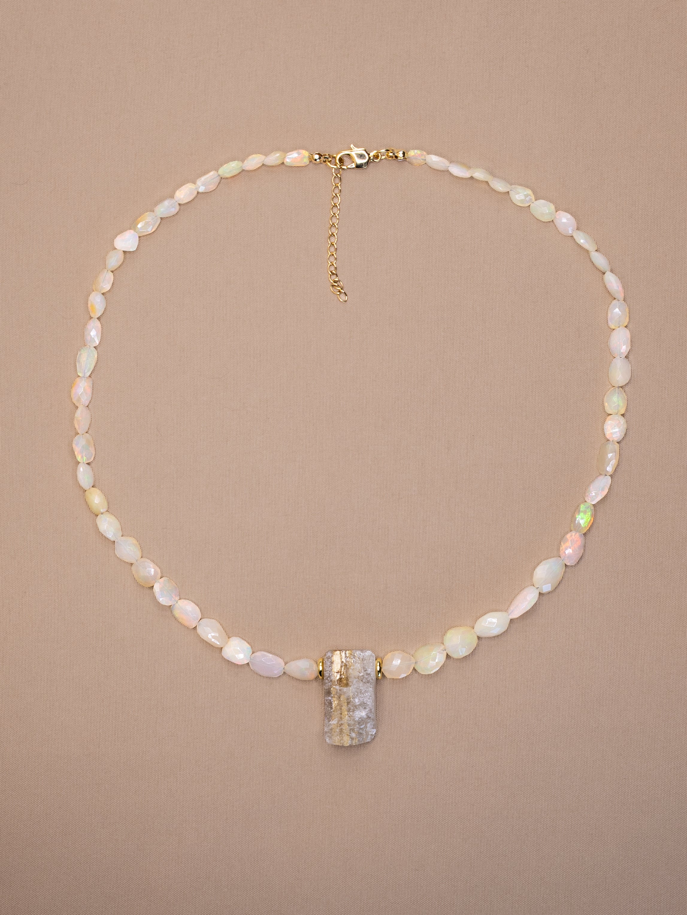 African Opal + Raw Golden Rutile Quartz Necklace