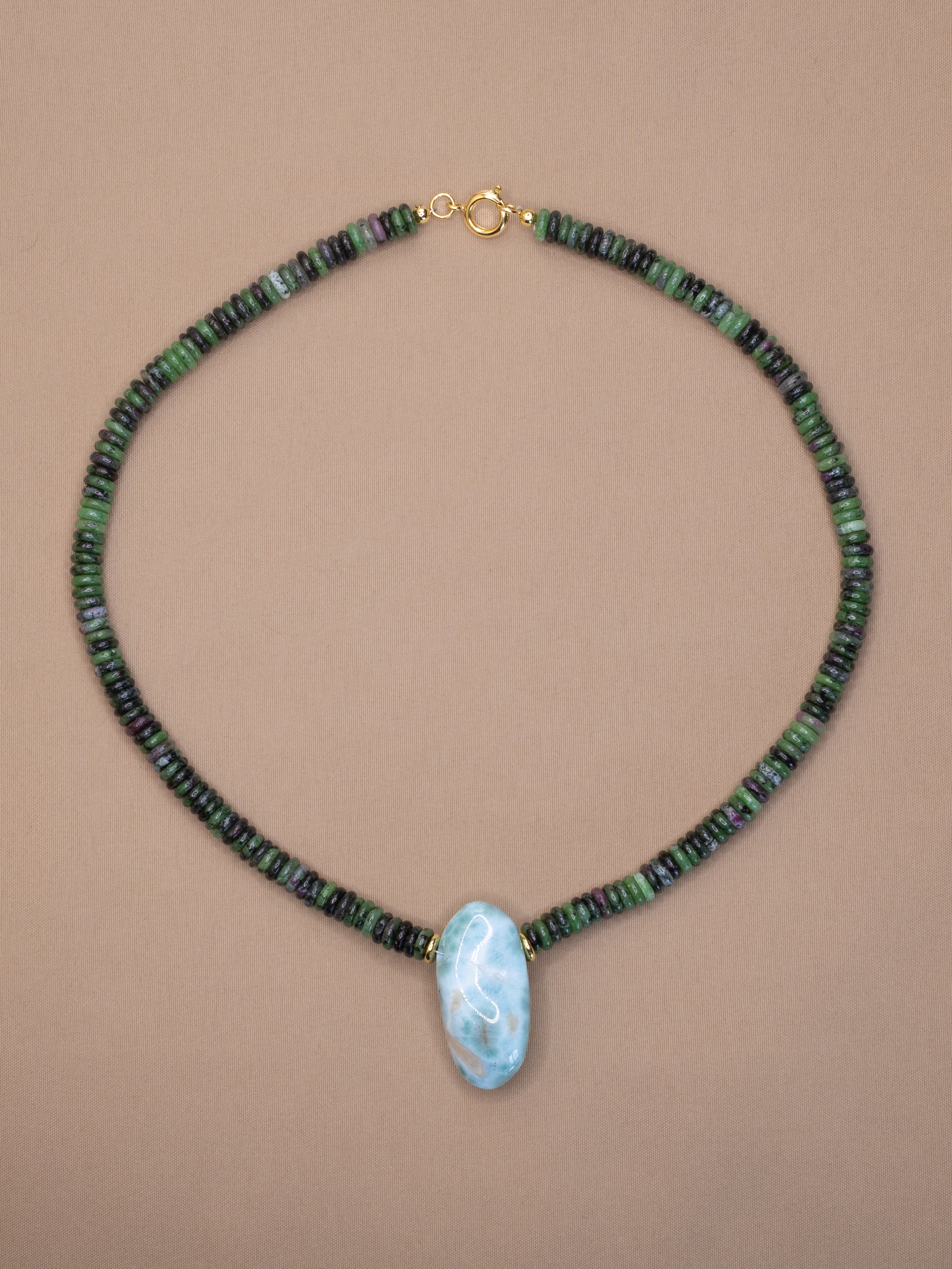 Ruby Zoisite + Larimar Necklace