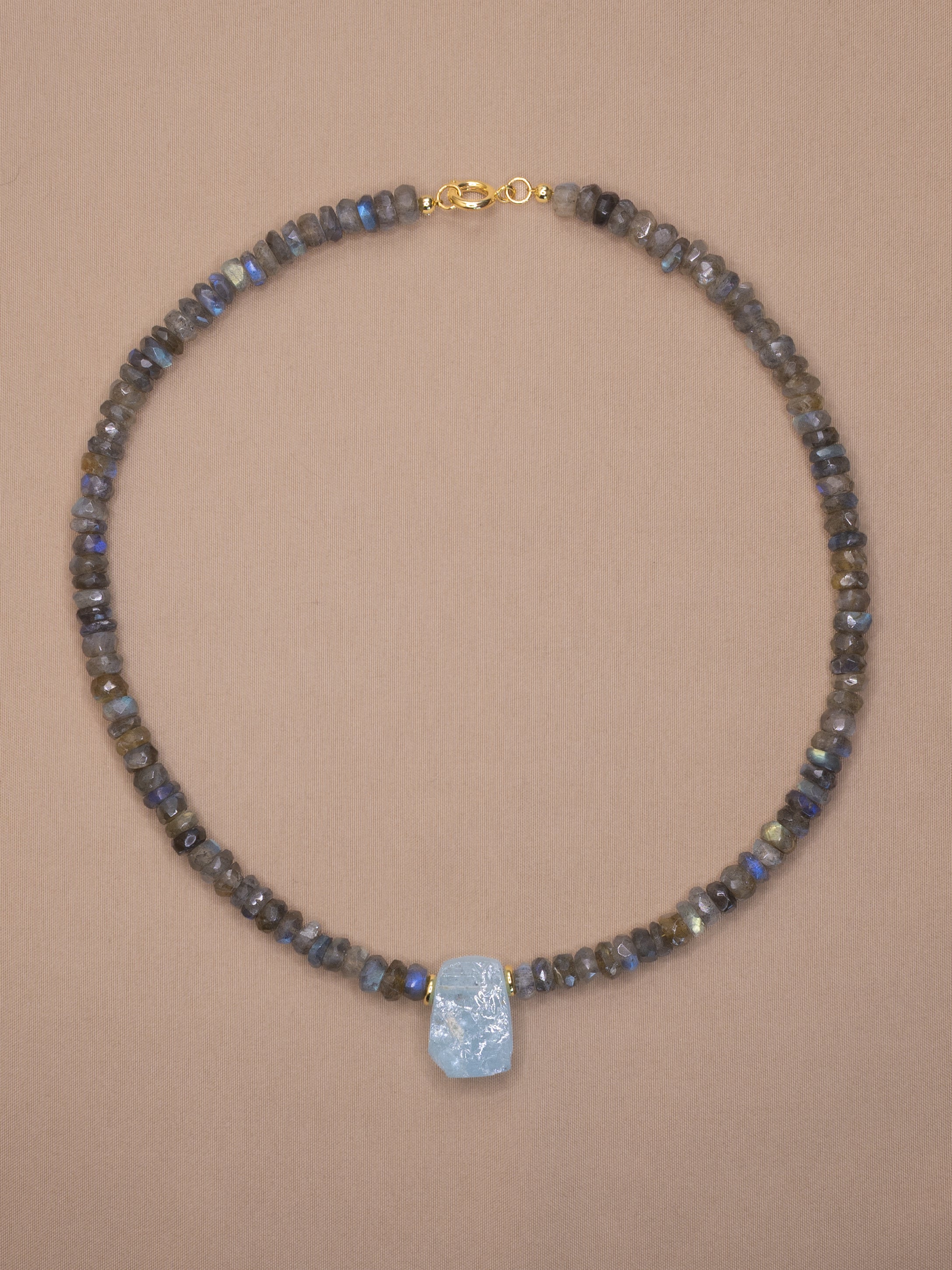 Faceted Labradorite + Raw Aquamarine Necklace