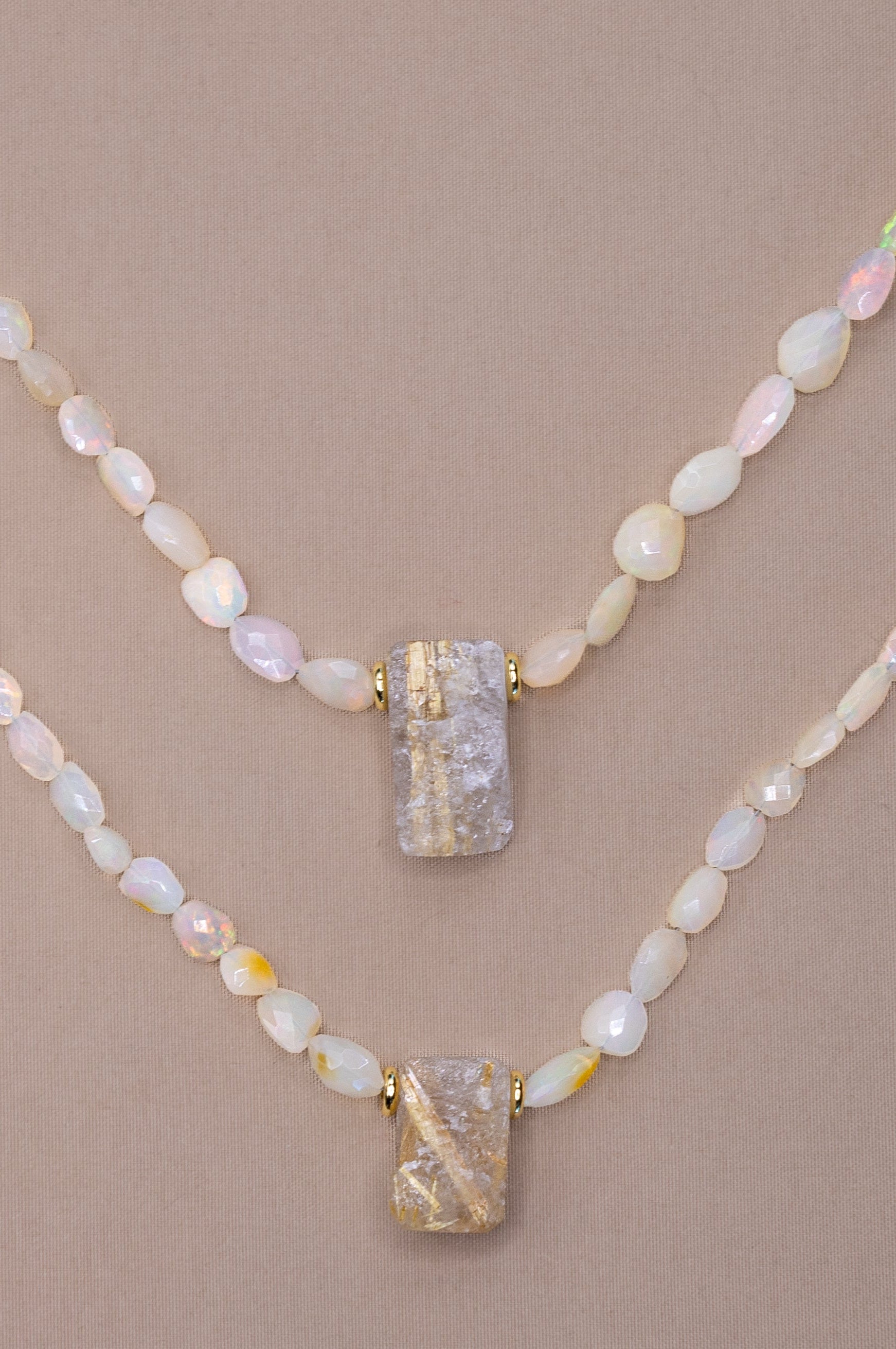 African Opal + Raw Golden Rutile Quartz Necklace