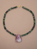 Faceted Ruby Zoisite + Raw Pink Tourmaline in Quartz Necklace