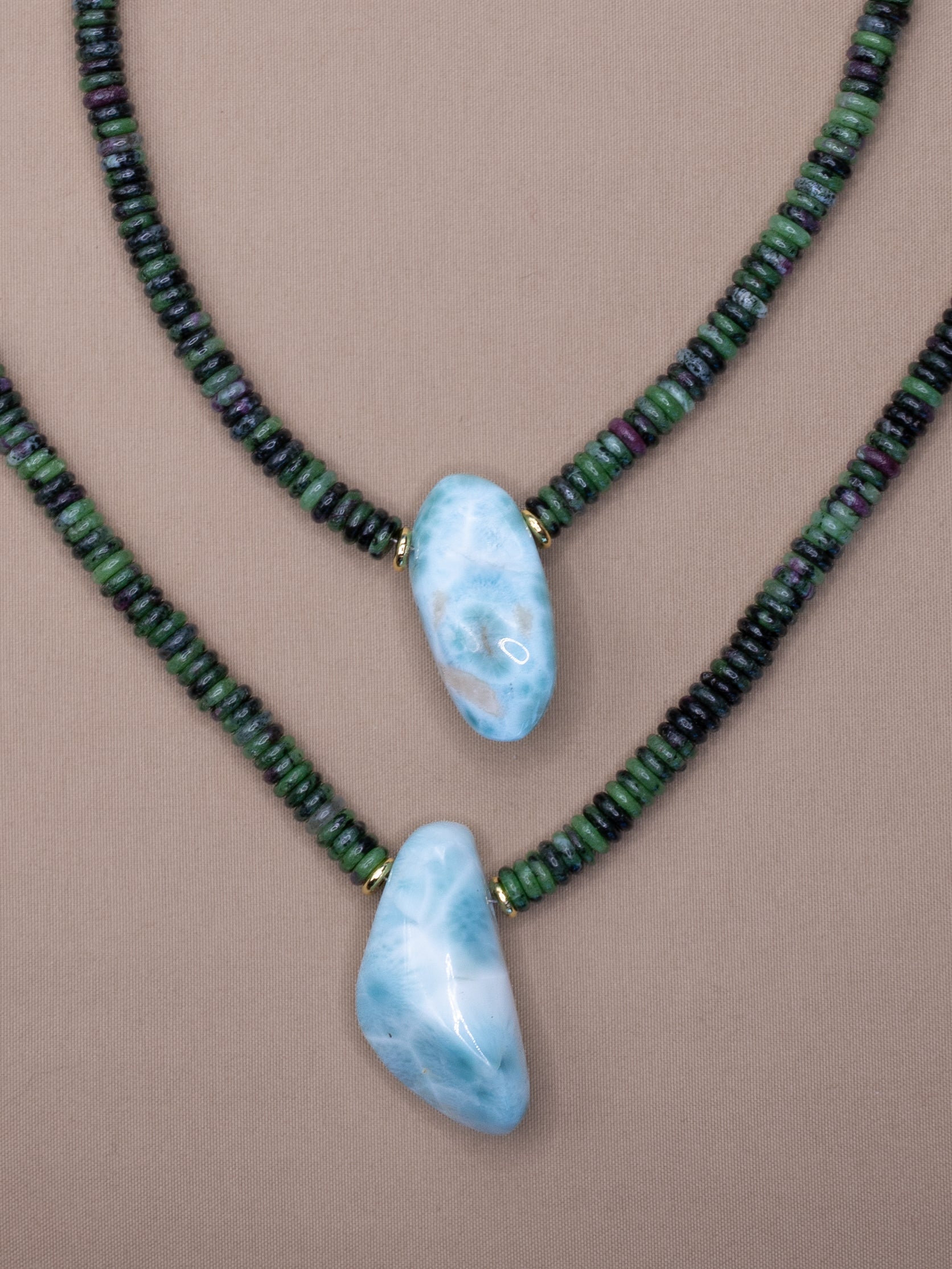 Ruby Zoisite + Larimar Necklace