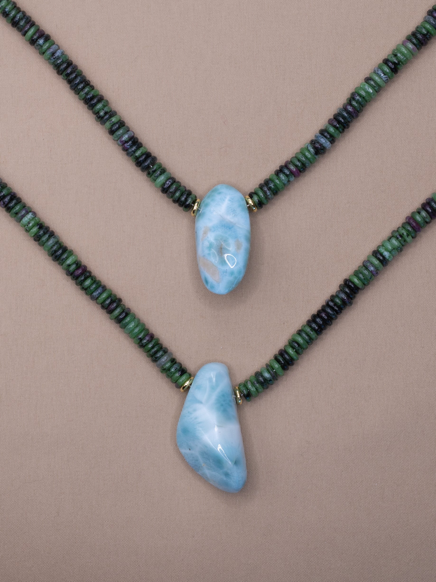 Ruby Zoisite + Larimar Necklace