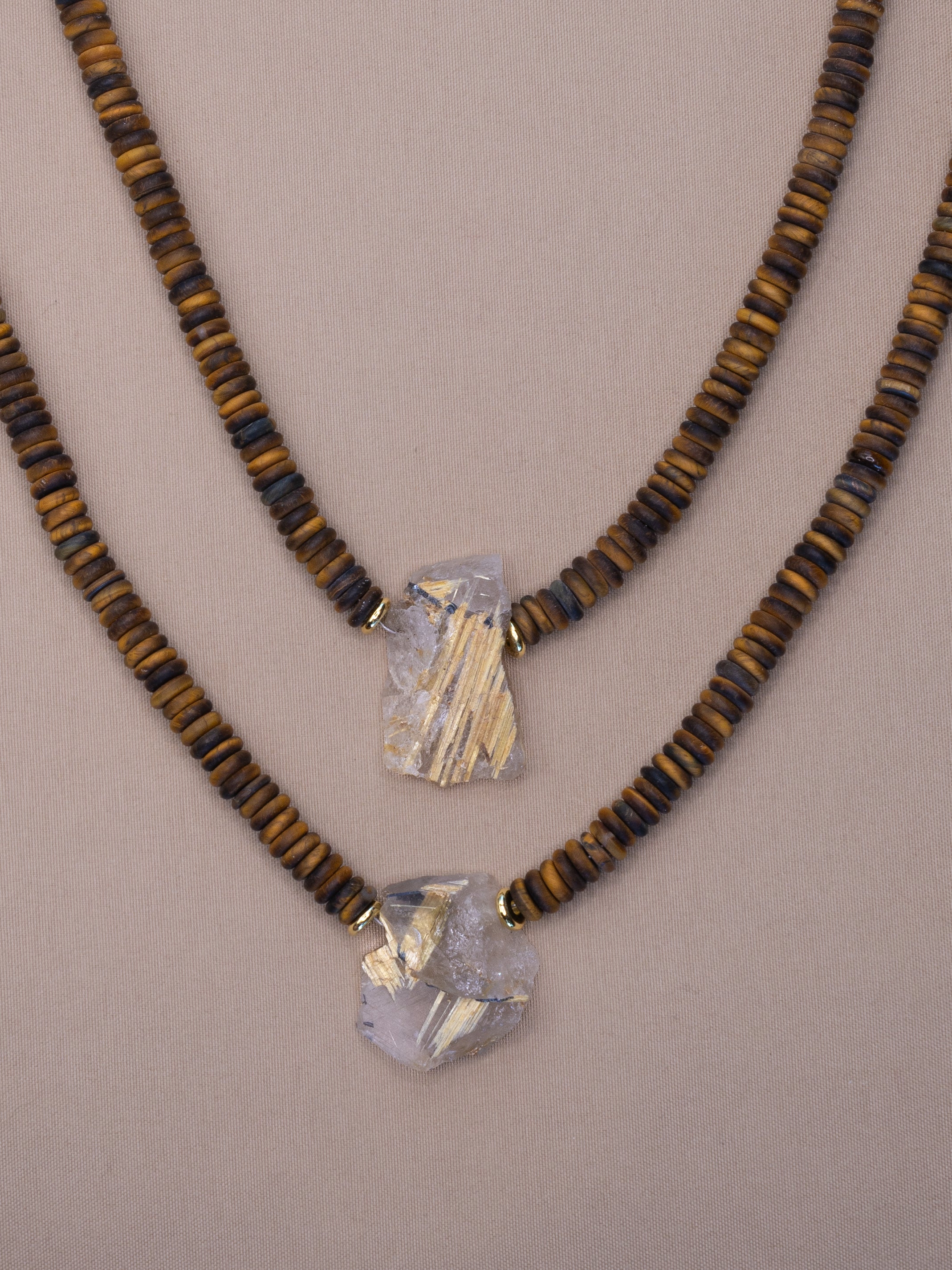 Tiger’s Eye + Raw Golden Rutile Quartz Necklace