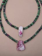 Faceted Ruby Zoisite + Raw Pink Tourmaline in Quartz Necklace