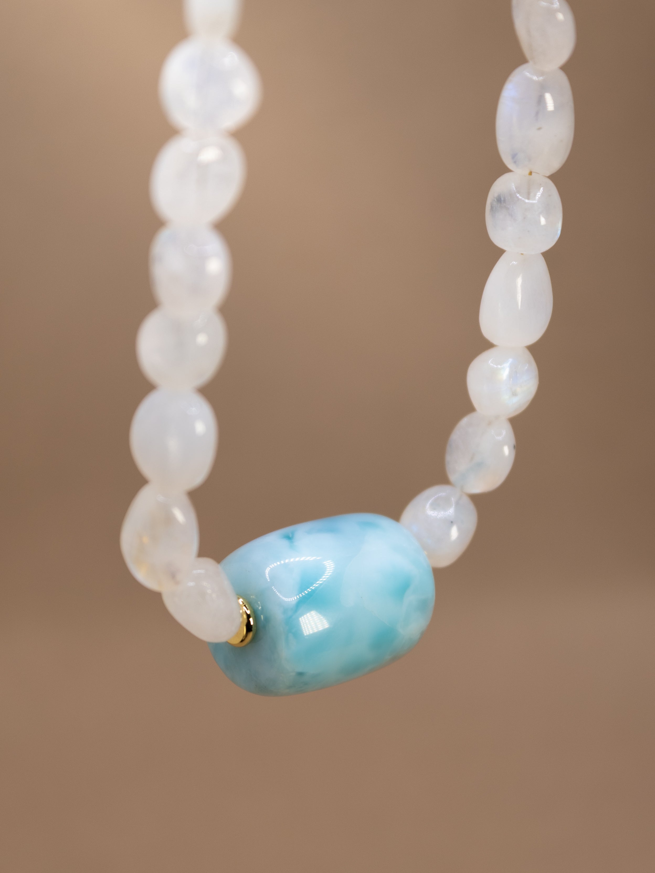 Rainbow Moonstone + Larimar Necklace