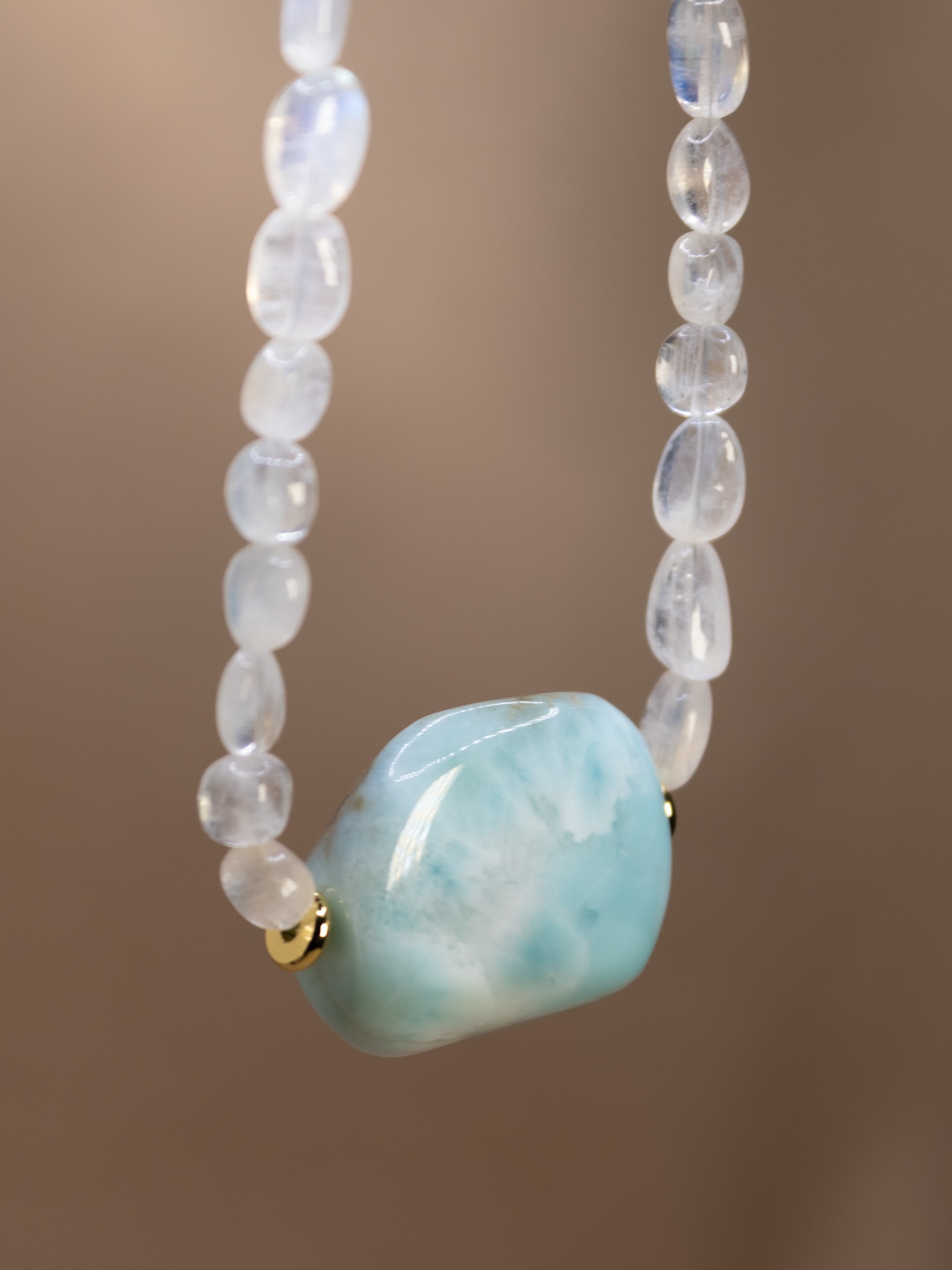 Rainbow Moonstone + Larimar Necklace