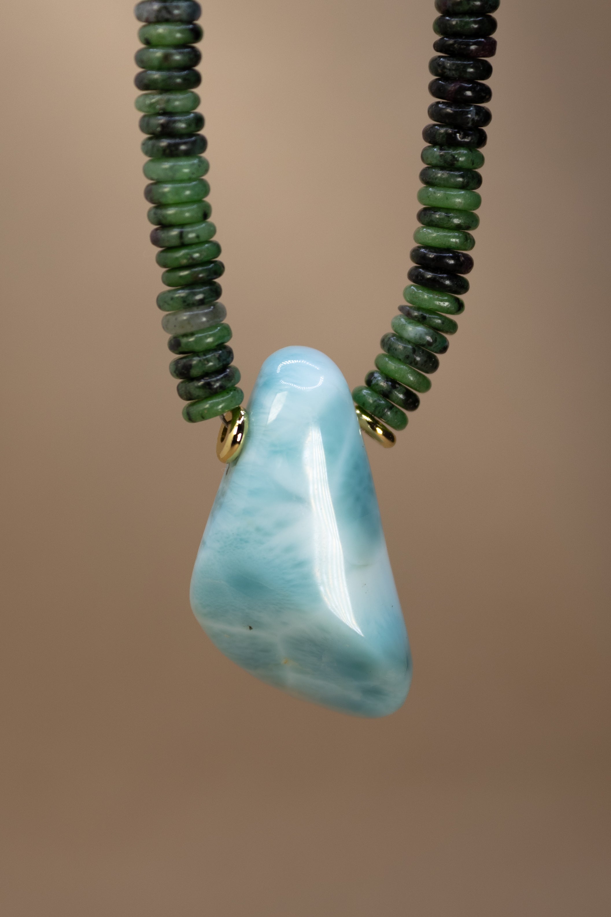 Ruby Zoisite + Larimar Necklace
